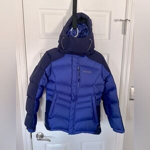 NWOT Columbia blue puffer hooded jacket coat snowboarding skiing Juniors MEDIUM